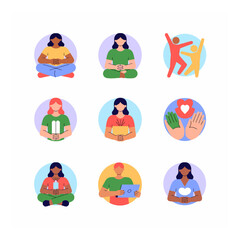 Fototapeta premium Diverse community embracing connection, wellness, and technology in a modern illustration style