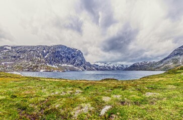 Mountain lake above Geiranger Norway