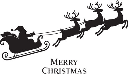 Santa Claus ride sleigh drawn flying reindeer Christmas illustration