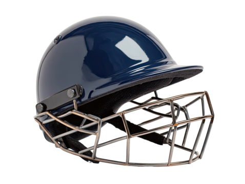 Dark navy blue cricket helmet with protective face guard