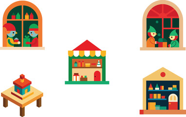 Naklejka premium Santa Workshop Color Vector Illustration Background