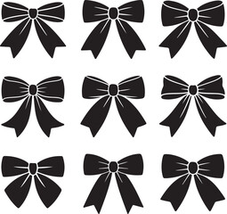 Set of black silhouette gift bows. Vector illustration. Concept for invitation, banners, gift cards, congratulation or website layout vector