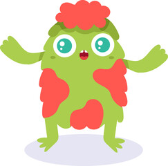 Friendly cartoon monster with big eyes, open arms, and a welcoming expression, perfect for children's illustrations, games, and other creative projects