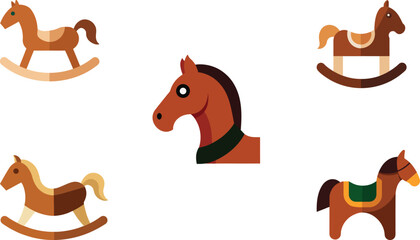 Fototapeta premium Rocking Horse Color Vector Illustration White Background