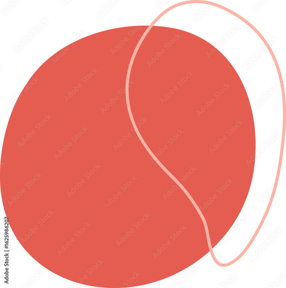 Poster minimalist abstract background featuring a large red circle partially covered by a light pink freefo