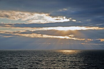 Golden light over Lofoten bay at midnight