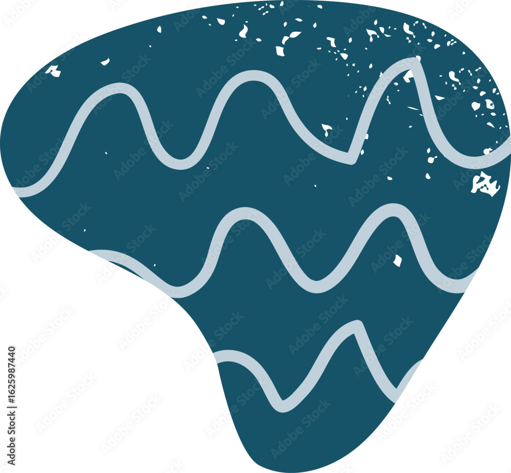 Poster dark turquoise abstract organic blob shape featuring wavy lines and a grunge texture, creating a vis