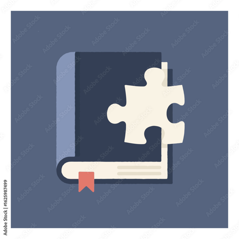 Poster illustrated book with a puzzle piece offers a visual representation of problem solving and knowledge