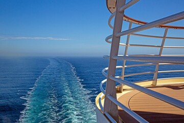 Panoramic view Baltic Sea wake trail open ocean