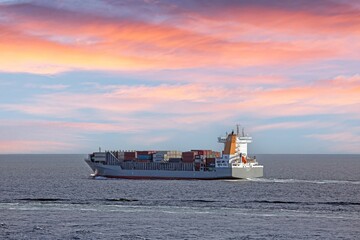 Cargo ship sailing across Baltic Sea route