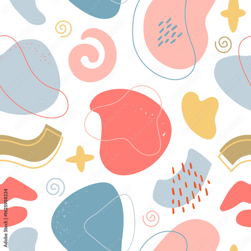 Poster modern and artistic seamless pattern featuring pastel colored organic shapes, creating a visually ap