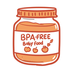 BPA-free baby food jar with cartoon design and fruit illustrations  