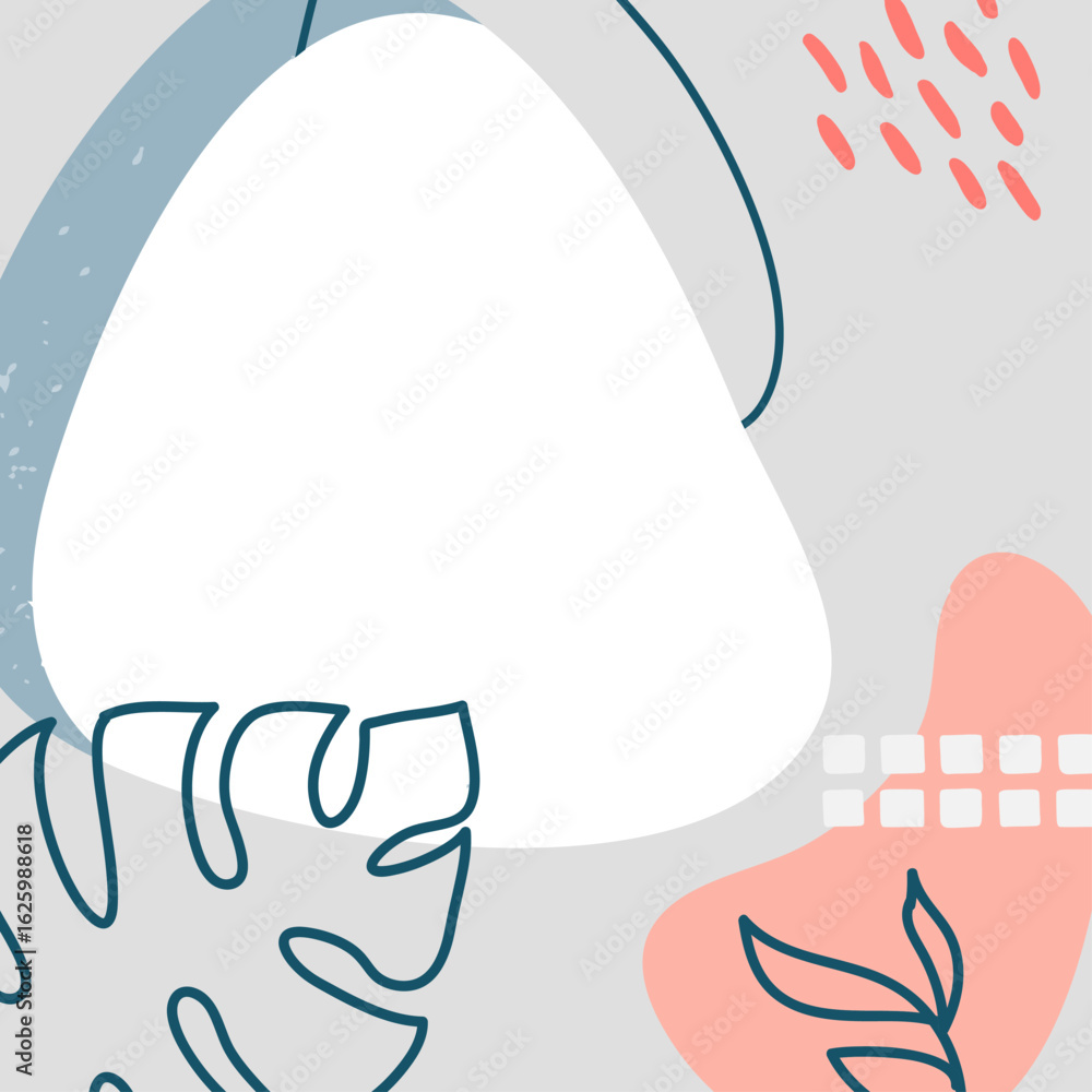 Poster modern and stylish abstract background design with tropical leaves, geometric shapes, and ample copy