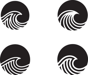 Sun and Wave Silhouette Icon Set, Minimal Circular Nature Vector.
