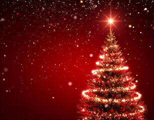 Christmas tree with red background and snow