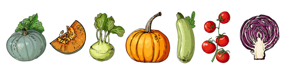 Hand Drawn Colorful Vegetables – Sketch Style Vector Set