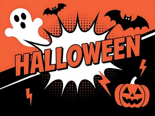 Fototapeta premium Halloween with bold comic book in a spooky pop-art style