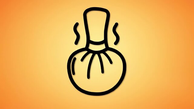 Steaming herb compress icon against a yellow-orange gradient backdrop