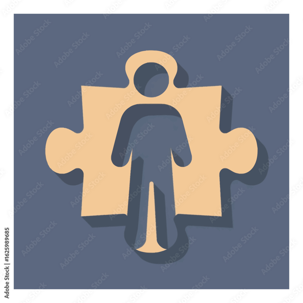 Poster person silhouette integrated into a puzzle piece representing connection and problem solving