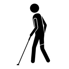Person with white cane for navigation and orientation, a simple illustration. Person with white cane demonstrates accessibility and independence for visually impaired individuals.