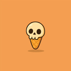 A cute cartoon skullshaped ice cream scoop on a textured waffle cone a spooky sweet treat illustration.
