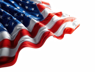 Waving American flag showcasing red white and blue stars and stripes design on transparent background silhouette