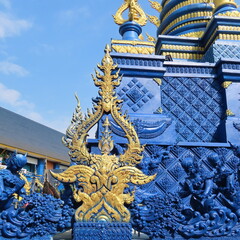 Wat Rong Suea Ten,Ornate architecture, Buddha and figures in the Blue Temple in Chiang Rai, Thailand, Asia