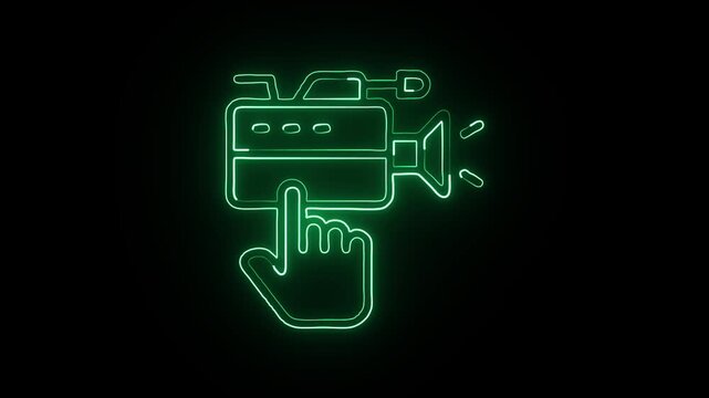 Glowing neon Video Marketing icon animation with black background. HD animated outline campaign video loop

