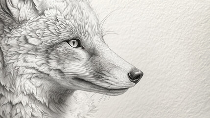 A fox, a detailed and delicate pencil drawing with a textured fur coat against a white background.