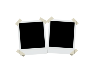 Two overlapping blank Polaroid-style photo frames with clean white borders, isolated on transparent background — perfect for showcasing memories, designs, or creative mockups.

