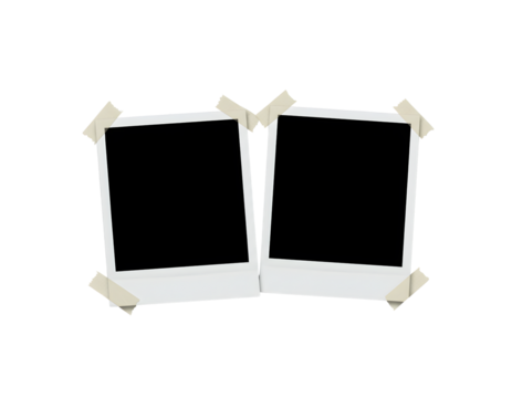 Two overlapping blank Polaroid-style photo frames with clean white borders, isolated on transparent background — perfect for showcasing memories, designs, or creative mockups.

