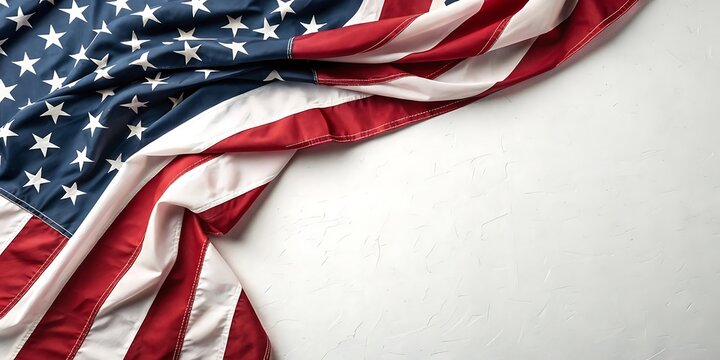 United States Flag on White Background with Copy Space