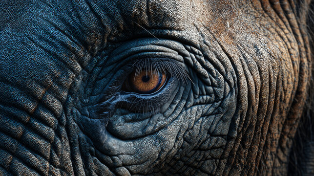 Elephant's Intimate Gaze: A detailed, close-up of an elephant's eye, with its intricate patterns and soulful expression.