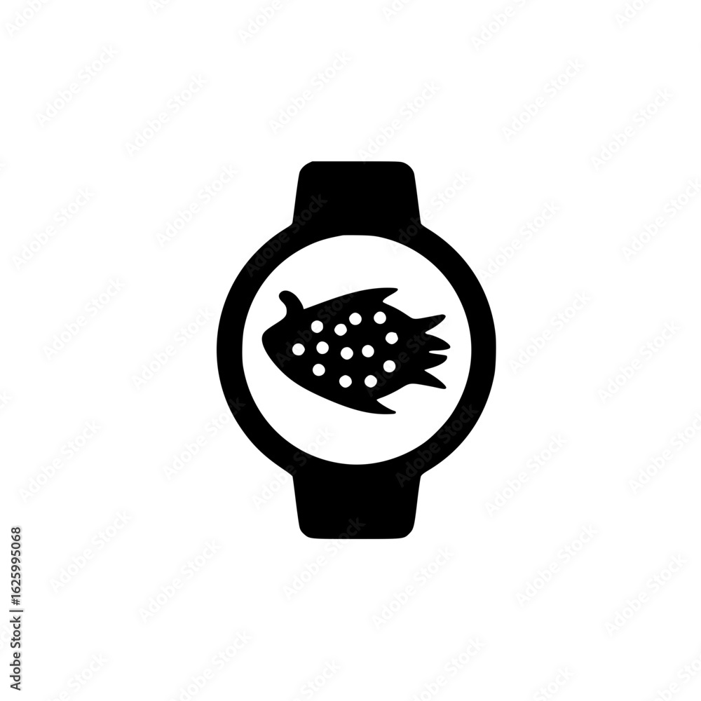 Poster smartwatch user interface showing dragon fruit icon in flat style on digital screen display