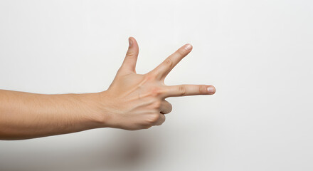 Counting fingers hand gesture shows number three for educational or statistical presentation element with white background