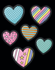Colorful Cartoon Heart Stickers with Patterns