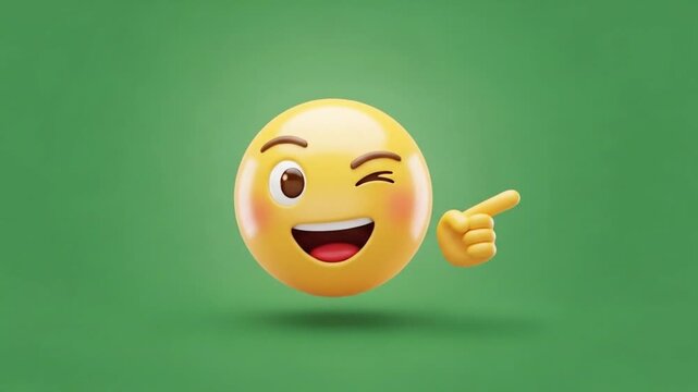 A cheerful yellow emoji character winking with one eye and pointing its finger to the side, conveying a sense of playfulness, confidence, or a clever suggestion against a simple green backdrop