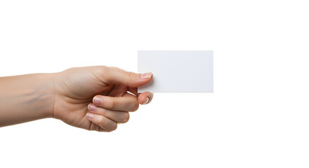 Fototapeta premium Professional hand holding blank white card mockup for business promotion and identity design showcase with white background