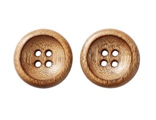 Two light brown wooden buttons, circular, with four small holes each, are centrally positioned against a black background