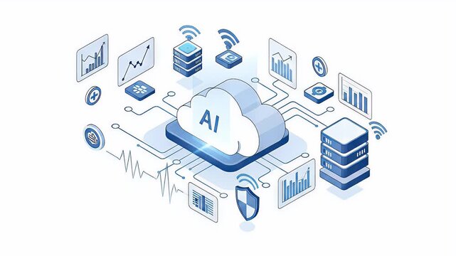 Ai cloud computing system flat illustration data processing