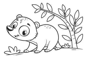 Cute cartoon animal, cute zoo pictures, coloring book pages for kids. Isolated line art on a white background