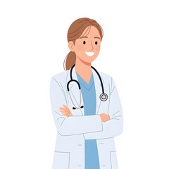Fototapeta premium Smiling Female Doctor with Stethoscope and Arms Crossed — Medical Professional or Healthcare Worker Illustration