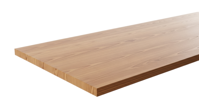 A pristine, polished wooden table, showcasing natural wood grain texture on an immaculate, transparent, seamless studio background with soft lighting, ready for product display concept