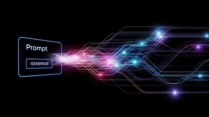 Futuristic digital interface with a prompt generate button emitting glowing abstract lines and circuits, representing artificial intelligence and technological innovation - Powered by Adobe