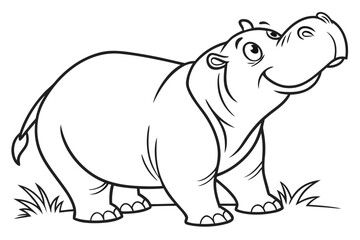 Fototapeta premium Cute cartoon animal, cute zoo pictures, coloring book pages for kids. Isolated line art on a white background