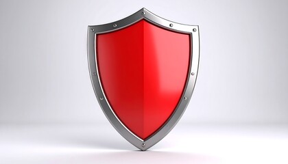 Red Shield with Silver Trim on White Background, Symbolizing Protection and Security