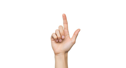 Click here and explore new opportunities with a pointed finger, ready for your digital design with white background