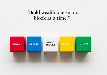 Budget Blocks: Building Financial Confidence with Simplicity - Colorful budget blocks labeled Save, Spend, Invest, and Grow  for August 14 – Financial Awareness Day