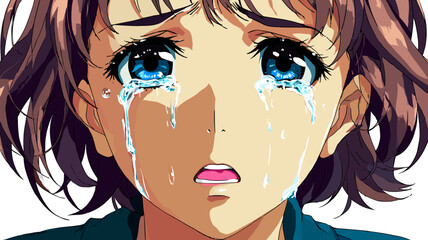 Fototapeta premium 涙を流す感情的な女性のアニメ風イラスト・心を揺さぶる表情描写
