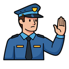 Cartoon Police Officer Holding Up Hand